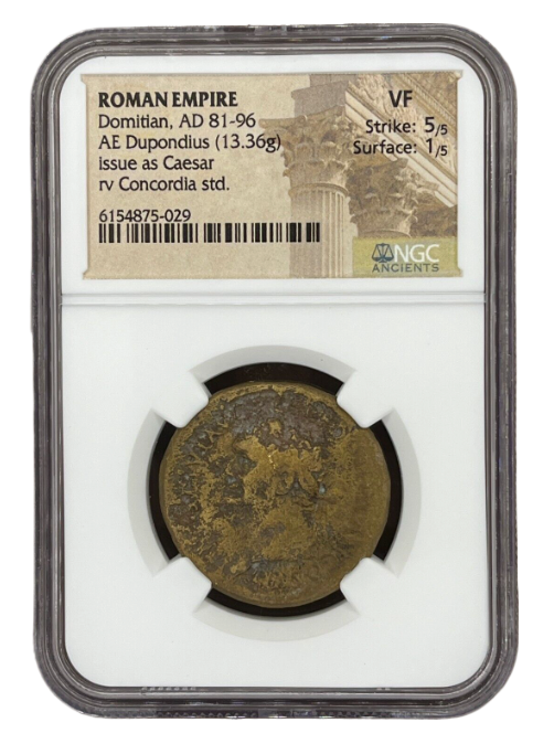 Domitian (81 -96 AD) ~ AE Dupondius ~ NGC Very Fine